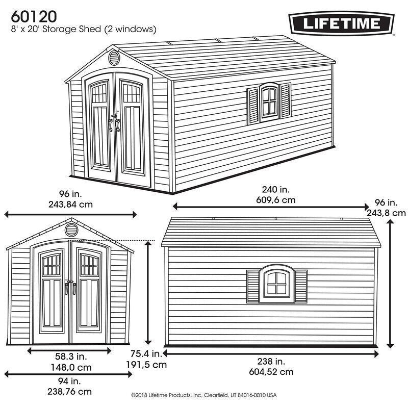 D Plastic Storage Shed 8 ft. W x 20 ft