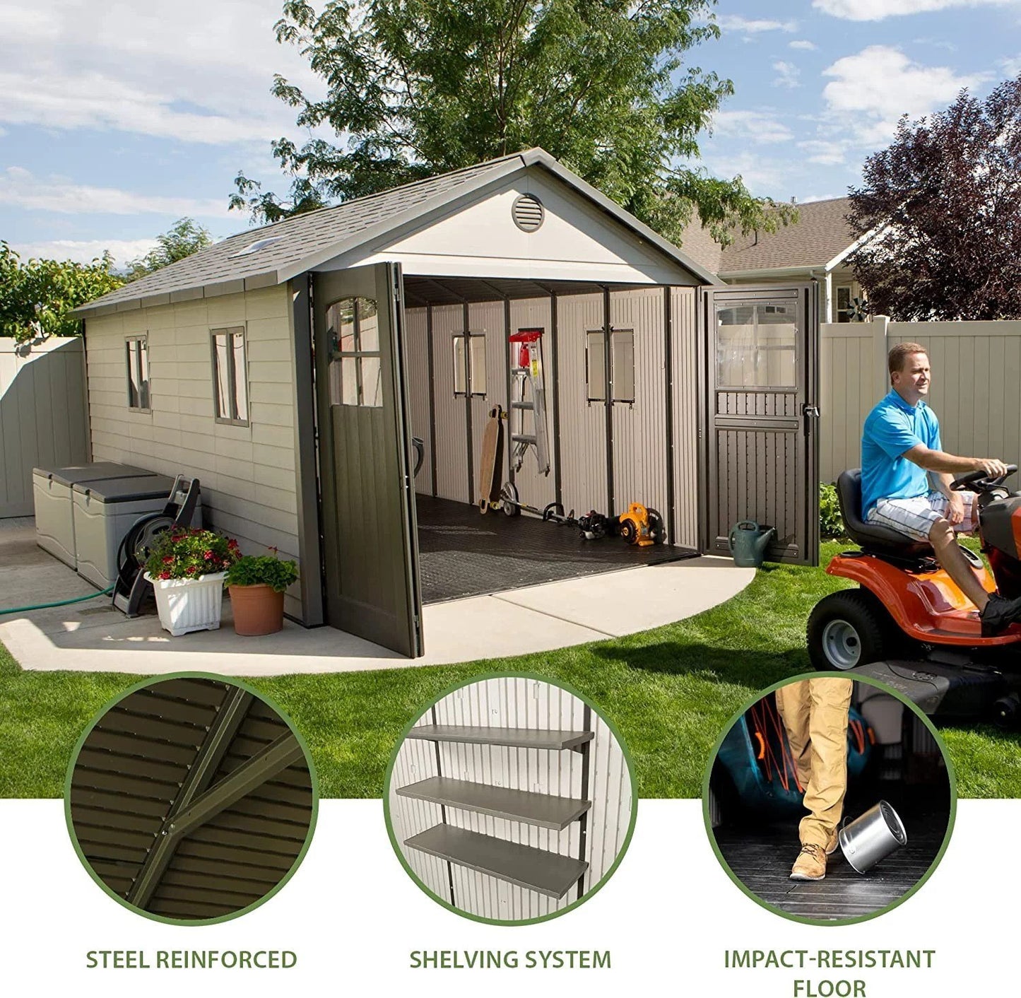 Lifetime 60236 11 x 18.5 Ft. Outdoor Storage Shed, 11 x 18.5, Desert Sand