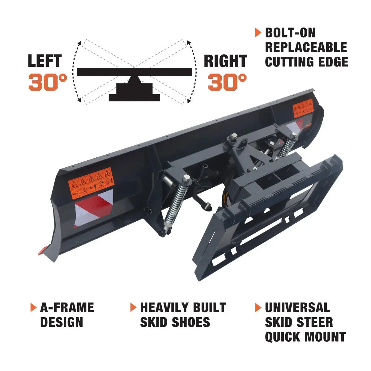 94″ Skid Steer Dozer Blade/Snow Plow Pusher, 30° Left & Right, Bolt-On Cutting Edge, Adjustable Skid Shoes, Universal Quick Mount, TMG-DB94