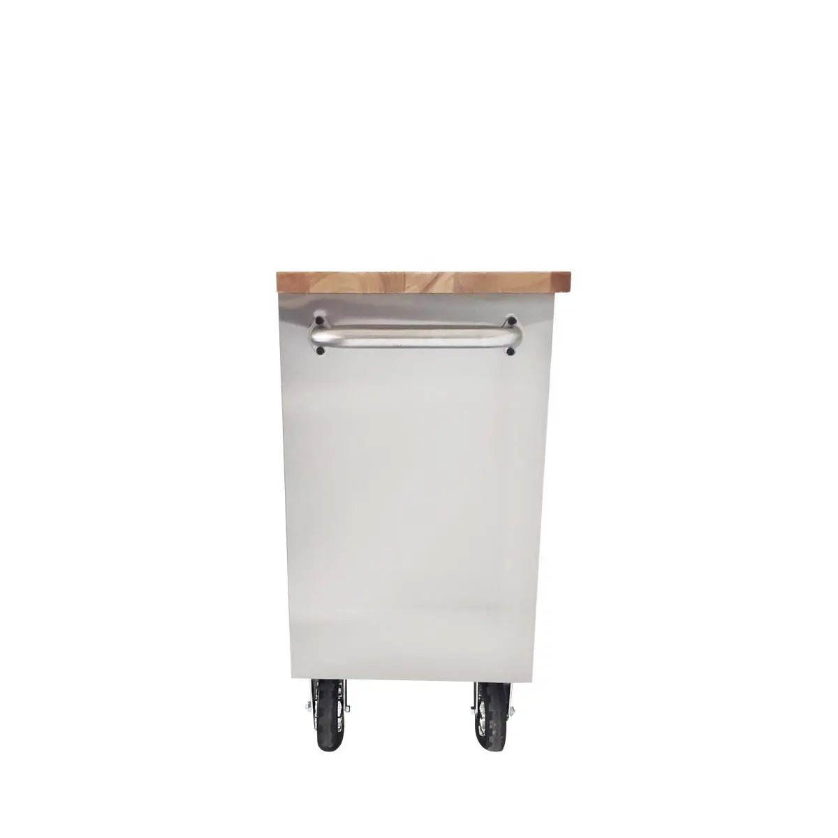 96″ Stainless Steel Rolling Workbench, Rubberwood Tabletop, 24 Lockable Drawers, Locking Wheels, TMG-WB9624S