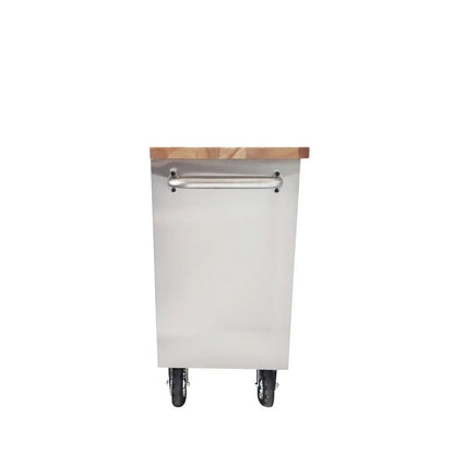 96″ Stainless Steel Rolling Workbench, Rubberwood Tabletop, 24 Lockable Drawers, Locking Wheels, TMG-WB9624S