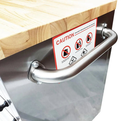 96″ Stainless Steel Rolling Workbench, Rubberwood Tabletop, 24 Lockable Drawers, Locking Wheels, TMG-WB9624S