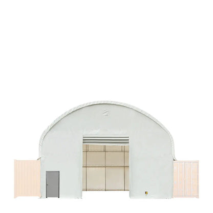 Front & Back End Wall Kit, Custom Cut for TMG-DT4041C Dual Truss Container Shelter, Front Winch Roll-up Door, Steel Man Door, 21 oz PVC, TMG-DT40CFB