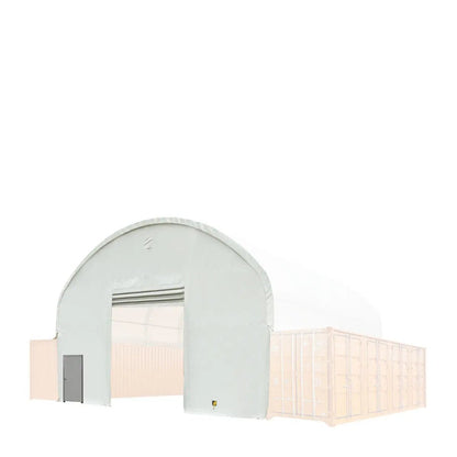 Front & Back End Wall Kit, Custom Cut for TMG-DT4041C Dual Truss Container Shelter, Front Winch Roll-up Door, Steel Man Door, 21 oz PVC, TMG-DT40CFB