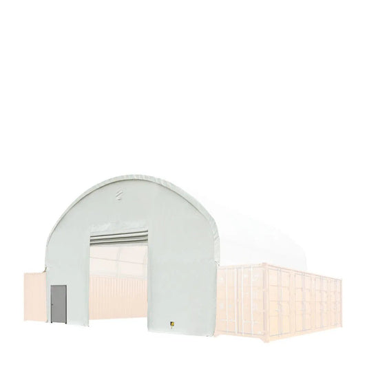 Front & Back End Wall Kit, Custom Cut for TMG-DT4041C Dual Truss Container Shelter, Front Winch Roll-up Door, Steel Man Door, 21 oz PVC, TMG-DT40CFB