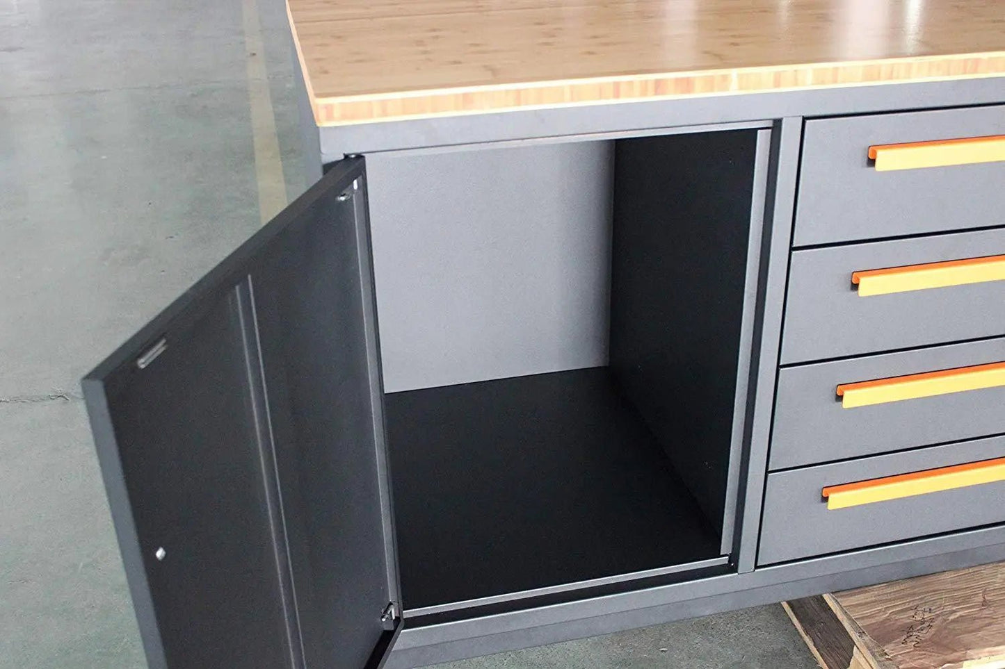 Heavy Duty 10-FT 12 Drawer Bamboo Table Top Workbench, Two Cabinets, All-in-One Welded Frame, Ball Bearing Slides, TMG-WB10B