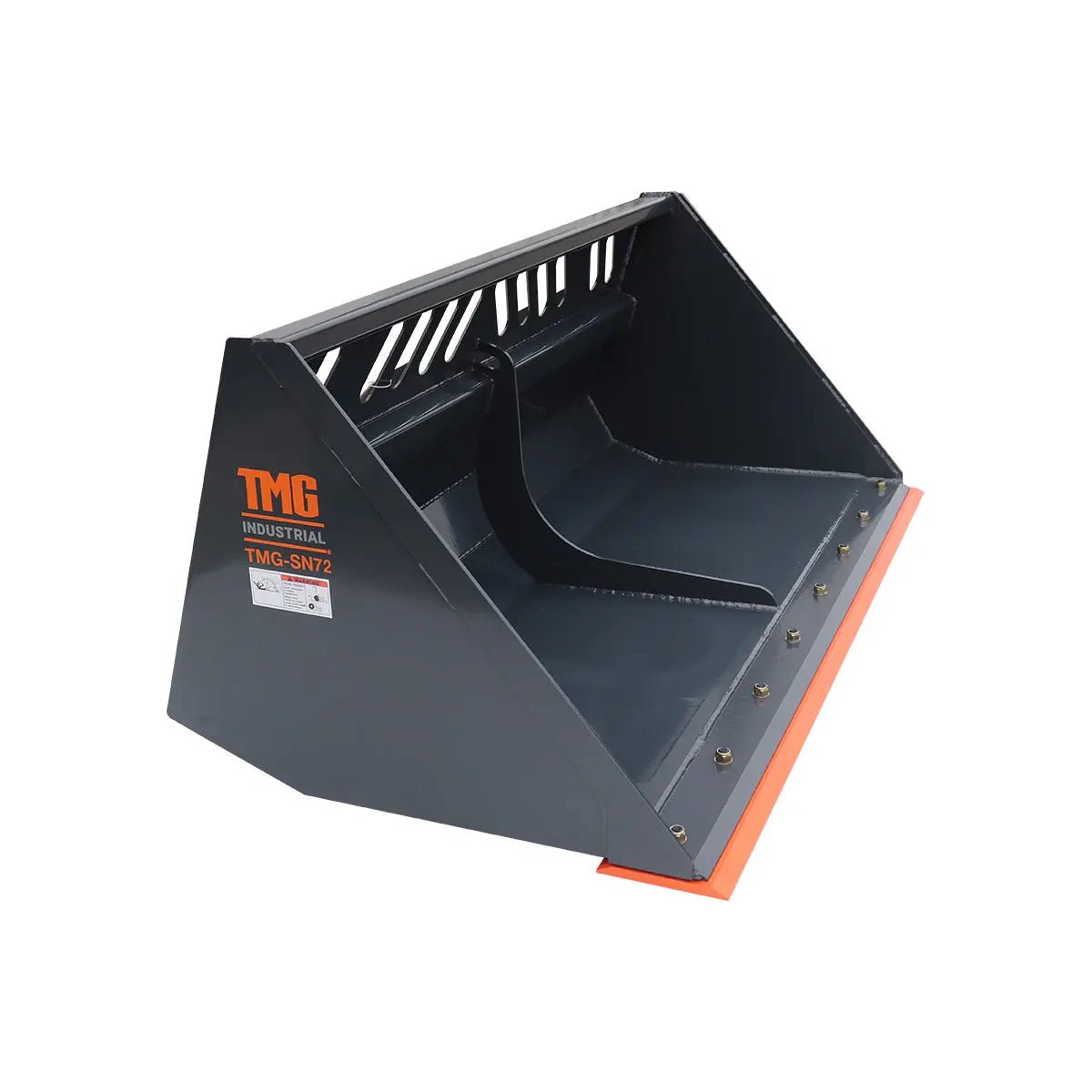 Heavy-Duty 72″ Skid Steer Snow/Mulch Bucket, Bolt-On Cut Edge, 1500-lb Weight Capacity, Universal Quick Mount, TMG-SN72