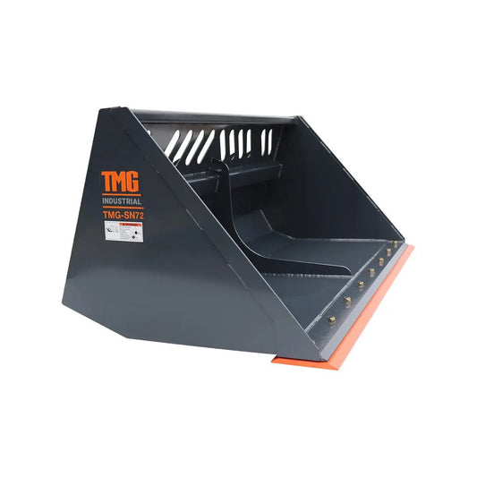 Heavy-Duty 72″ Skid Steer Snow/Mulch Bucket, Bolt-On Cut Edge, 1500-lb Weight Capacity, Universal Quick Mount, TMG-SN72