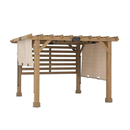SummerCove 11 ft. x 10 ft. Tan Cedar Frame Wood Pergola with Adjustable Canopy
