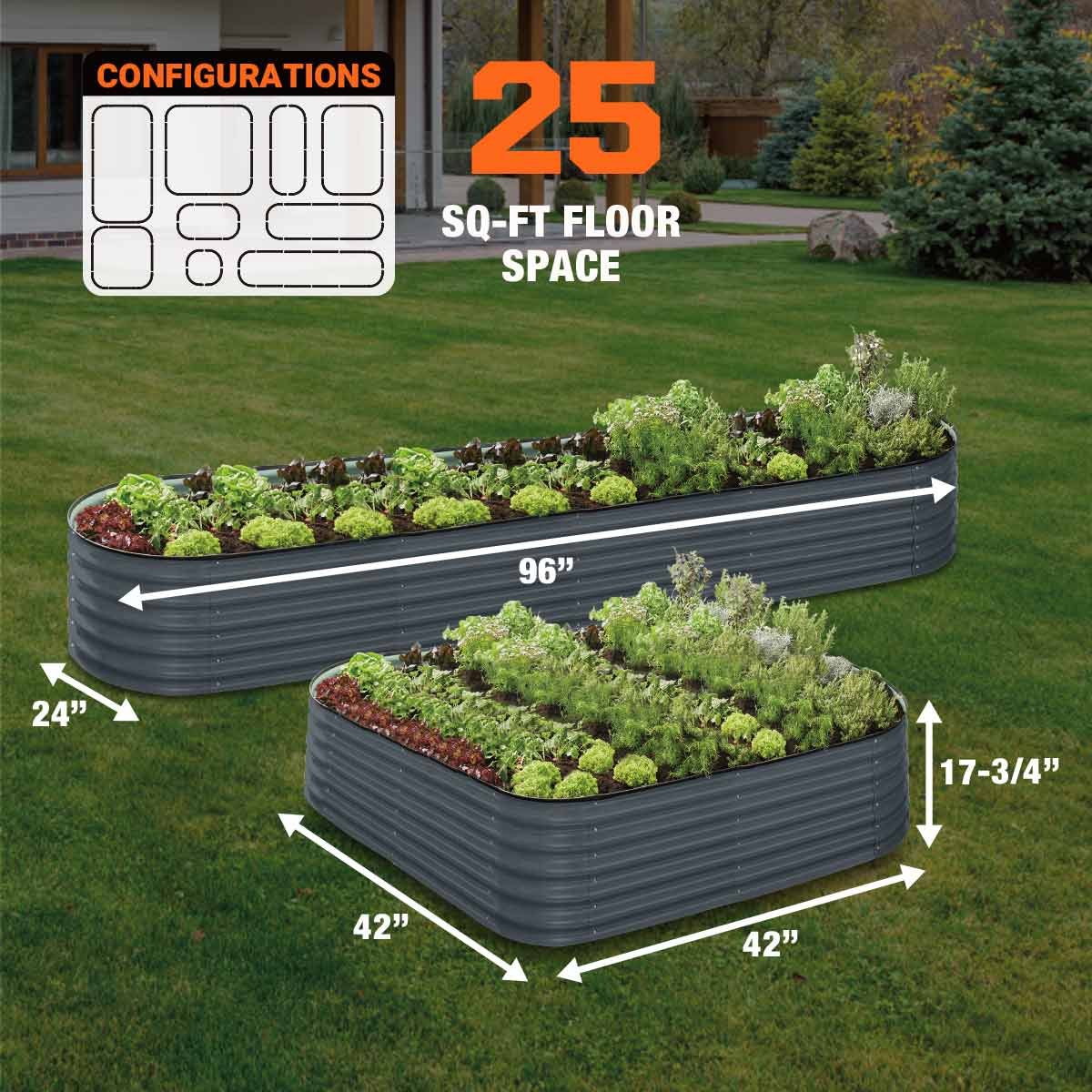 Metal Raised Garden Bed Kit, 9-In-1 Modular Design, 18″ Tall, Galvanized & Powder Coated, Rubber Edging, TMG-MGB96