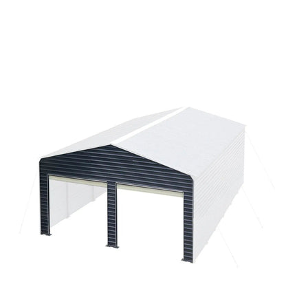 Metal Shed Carport Add-On Package Kit For TMG-MSC2020F And TMG-MSC2030F , Front Wall w/Roll Up Doors & Back Wall, TMG-MSC20-RD12