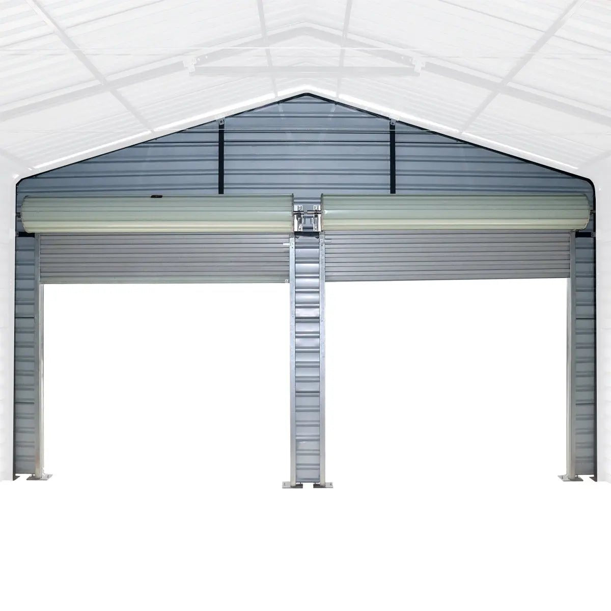 Metal Shed Carport Add-On Package Kit For TMG-MSC2020F And TMG-MSC2030F , Front Wall w/Roll Up Doors & Back Wall, TMG-MSC20-RD12