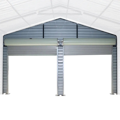 Metal Shed Carport Add-On Package Kit For TMG-MSC2020F And TMG-MSC2030F , Front Wall w/Roll Up Doors & Back Wall, TMG-MSC20-RD12
