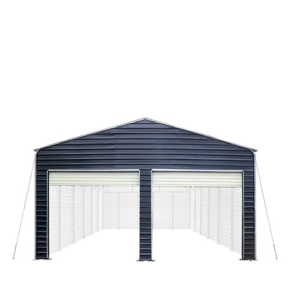 Metal Shed Carport Add-On Package Kit For TMG-MSC2020F And TMG-MSC2030F , Front Wall w/Roll Up Doors & Back Wall, TMG-MSC20-RD12