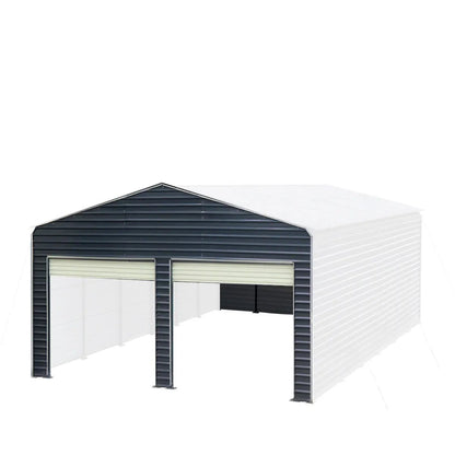 Metal Shed Carport Add-On Package Kit For TMG-MSC2020F And TMG-MSC2030F , Front Wall w/Roll Up Doors & Back Wall, TMG-MSC20-RD12