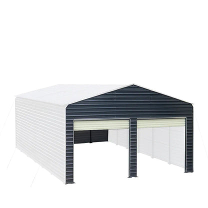 Metal Shed Carport Add-On Package Kit For TMG-MSC2020F And TMG-MSC2030F , Front Wall w/Roll Up Doors & Back Wall, TMG-MSC20-RD12