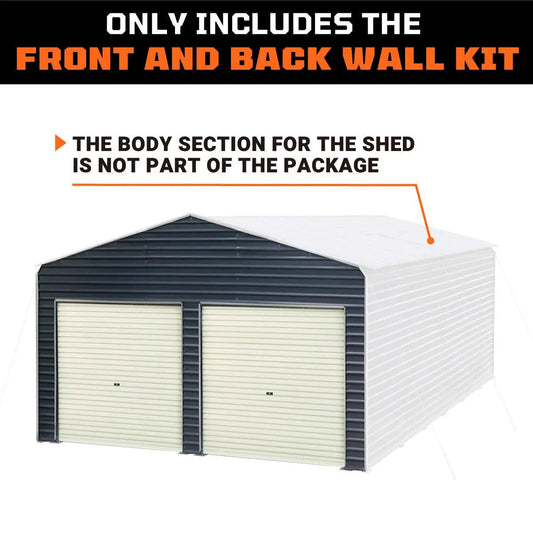 Metal Shed Carport Add-On Package Kit For TMG-MSC2020F And TMG-MSC2030F , Front Wall w/Roll Up Doors & Back Wall, TMG-MSC20-RD12