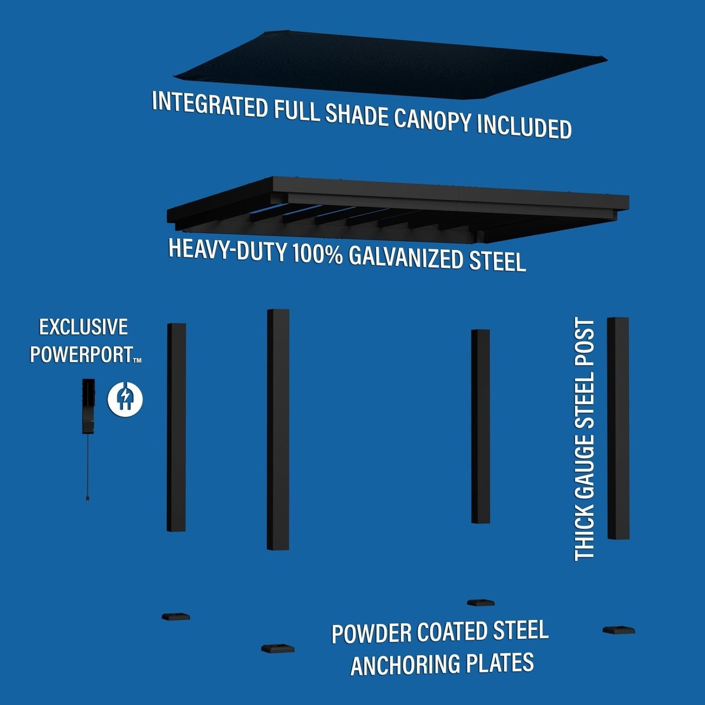 12×10 Trenton Modern Steel Pergola With Sail Shade Soft Canopy