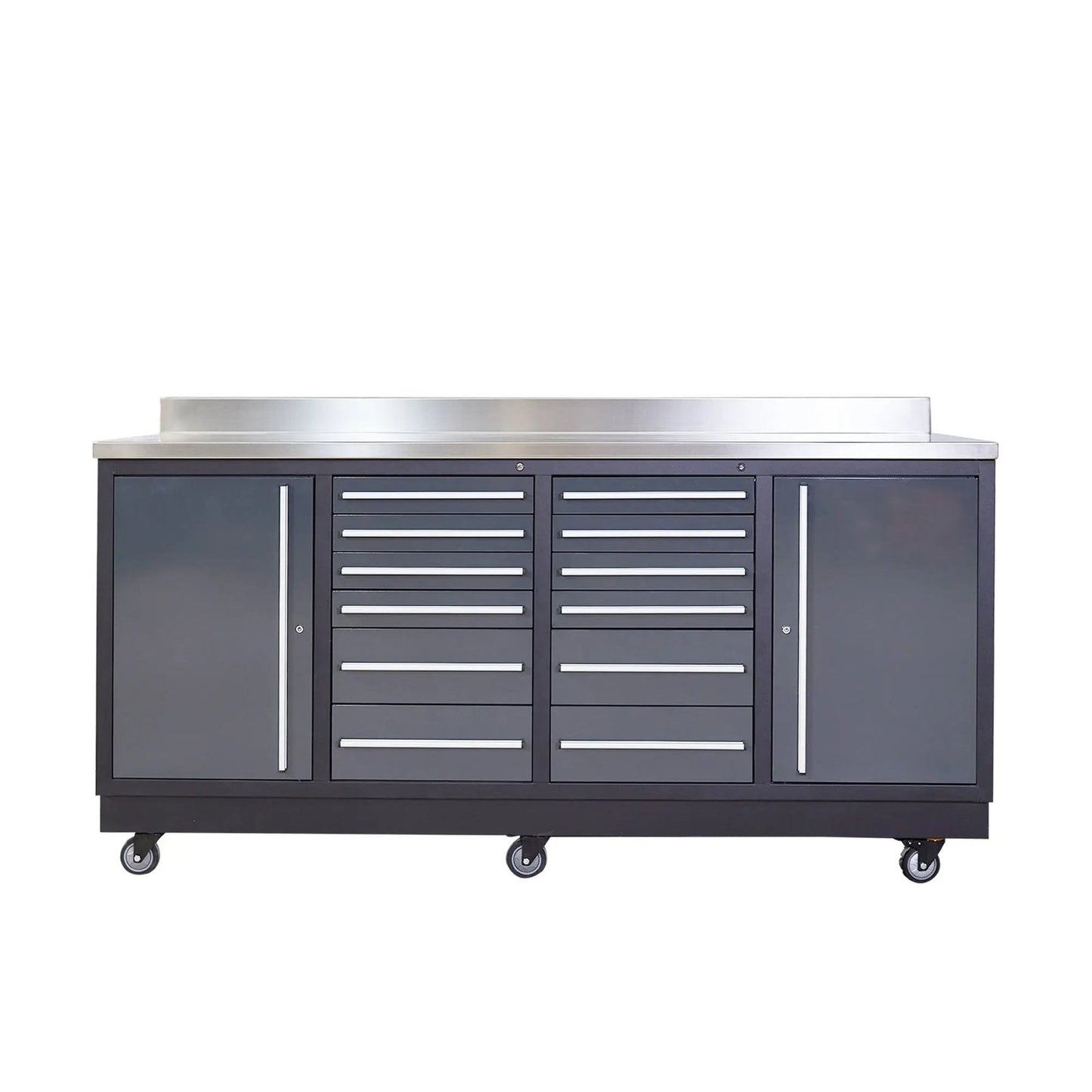 Pro Series 7-Ft 12-Drawer Workbench with Stainless Steel Top, Ball Bearing Double Slides & Casters, TMG-WB712