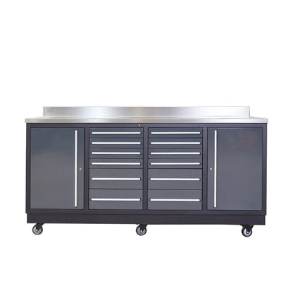 Pro Series 7-Ft 12-Drawer Workbench with Stainless Steel Top, Ball Bearing Double Slides & Casters, TMG-WB712