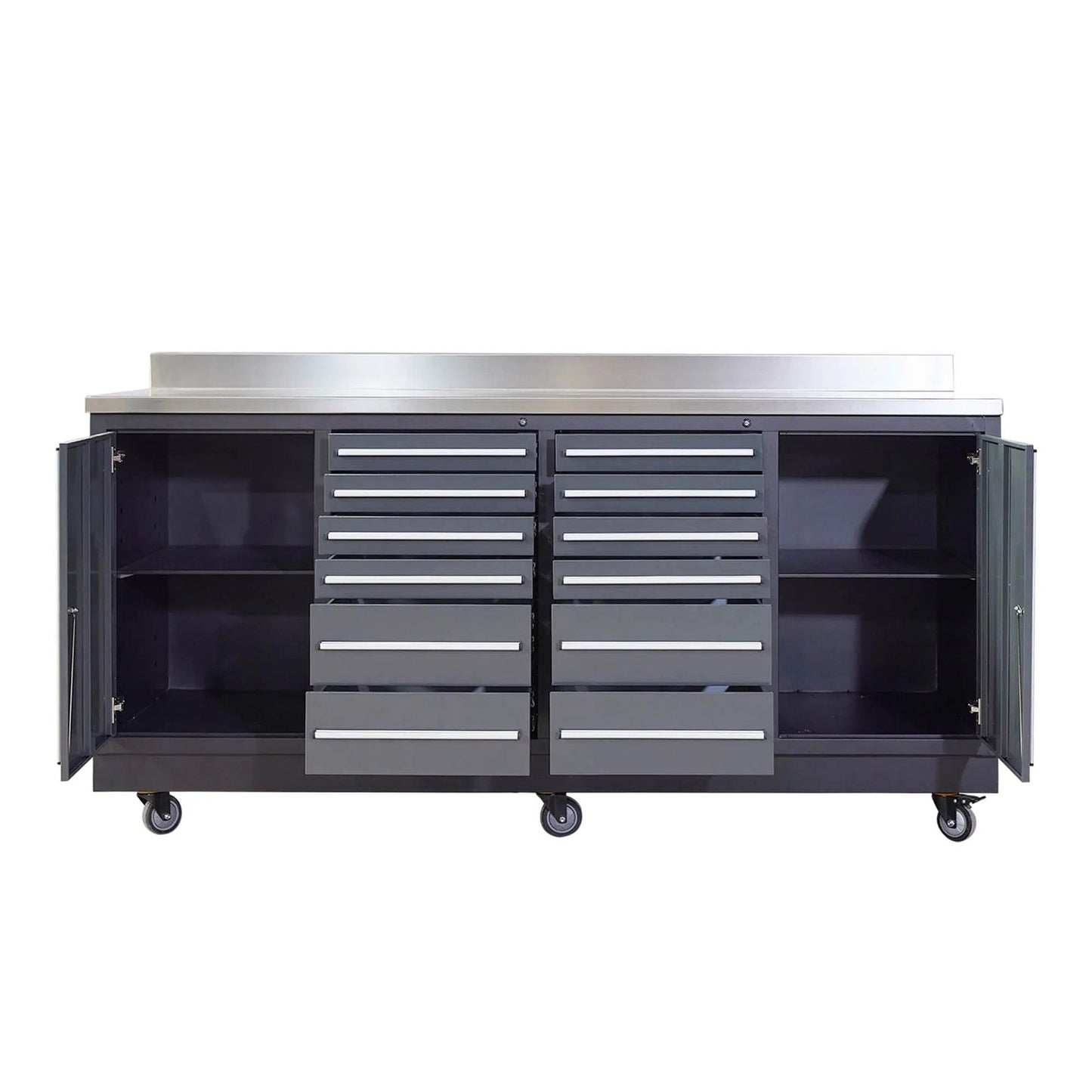 Pro Series 7-Ft 12-Drawer Workbench with Stainless Steel Top, Ball Bearing Double Slides & Casters, TMG-WB712