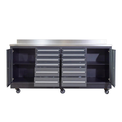 Pro Series 7-Ft 12-Drawer Workbench with Stainless Steel Top, Ball Bearing Double Slides & Casters, TMG-WB712