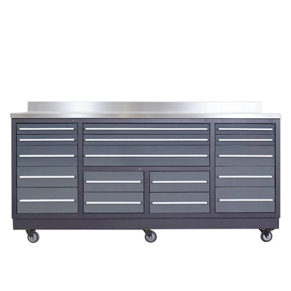 Pro Series 7-Ft 17-Drawer Workbench with Stainless Steel Top, Ball Bearing Double Slides & Casters, TMG-WB717