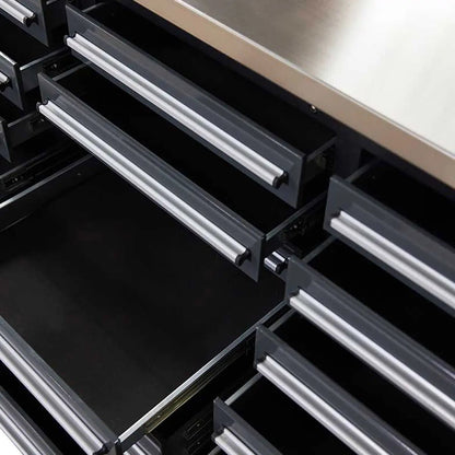 Pro Series 7-Ft 24-Drawer Workbench with Stainless Steel Top, Ball Bearing Double Slides & Casters, TMG-WB724