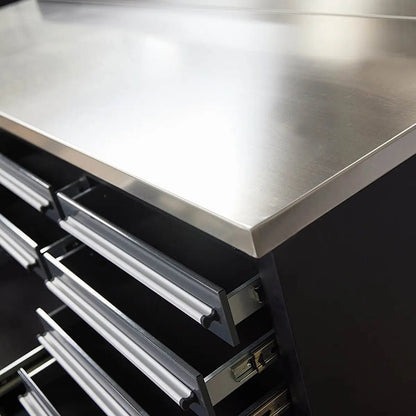 Pro Series 7-Ft 24-Drawer Workbench with Stainless Steel Top, Ball Bearing Double Slides & Casters, TMG-WB724