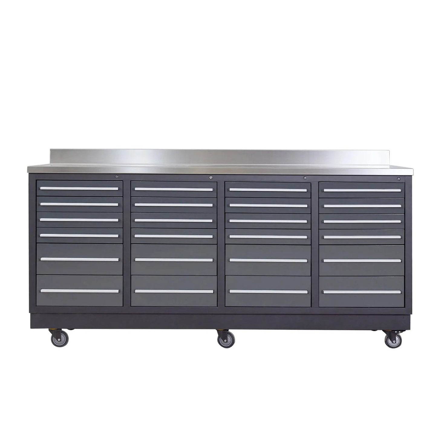 Pro Series 7-Ft 24-Drawer Workbench with Stainless Steel Top, Ball Bearing Double Slides & Casters, TMG-WB724