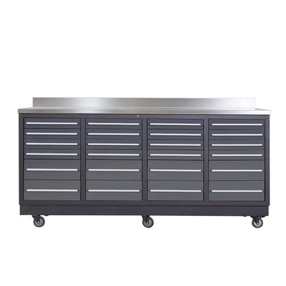 Pro Series 7-Ft 24-Drawer Workbench with Stainless Steel Top, Ball Bearing Double Slides & Casters, TMG-WB724