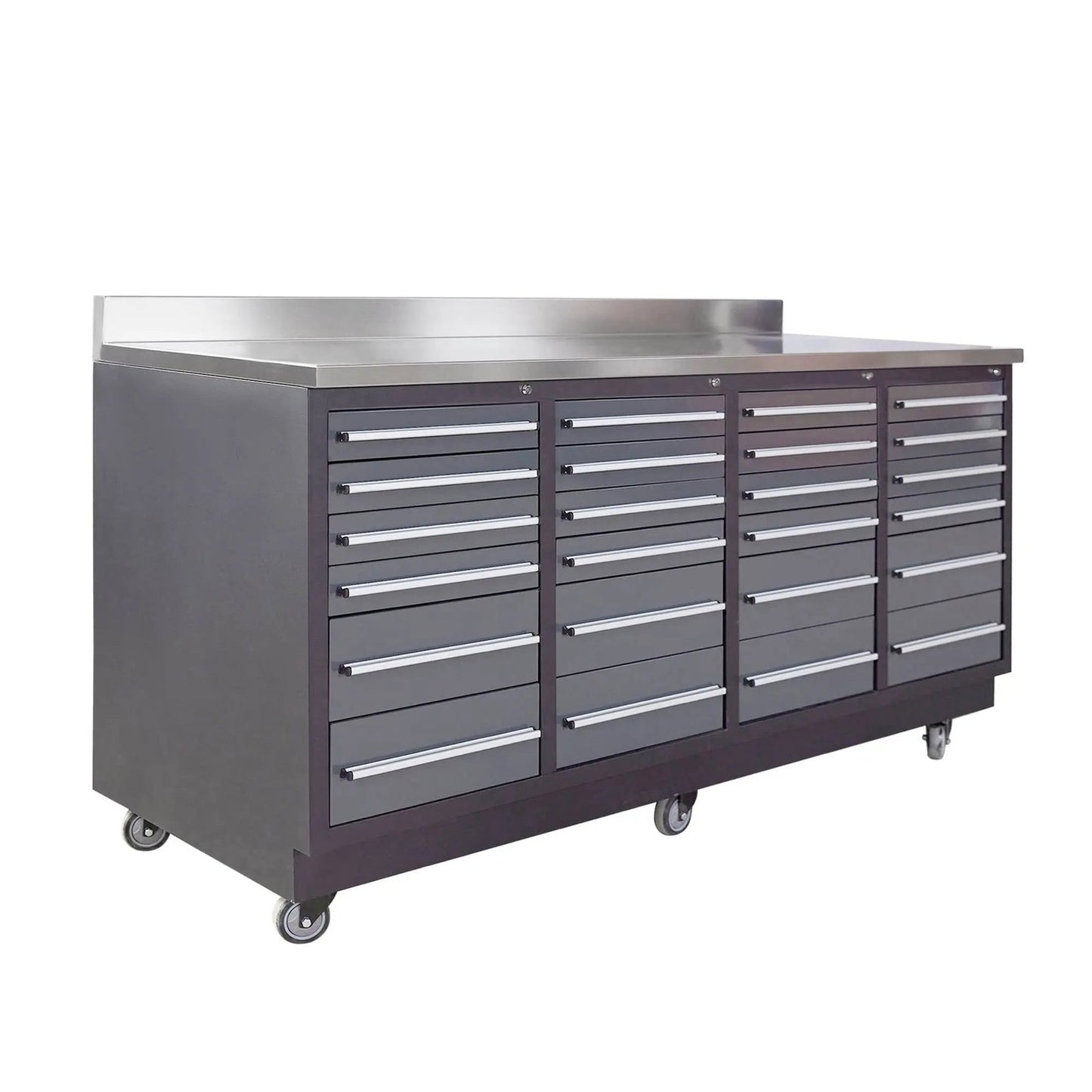 Pro Series 7-Ft 24-Drawer Workbench with Stainless Steel Top, Ball Bearing Double Slides & Casters, TMG-WB724
