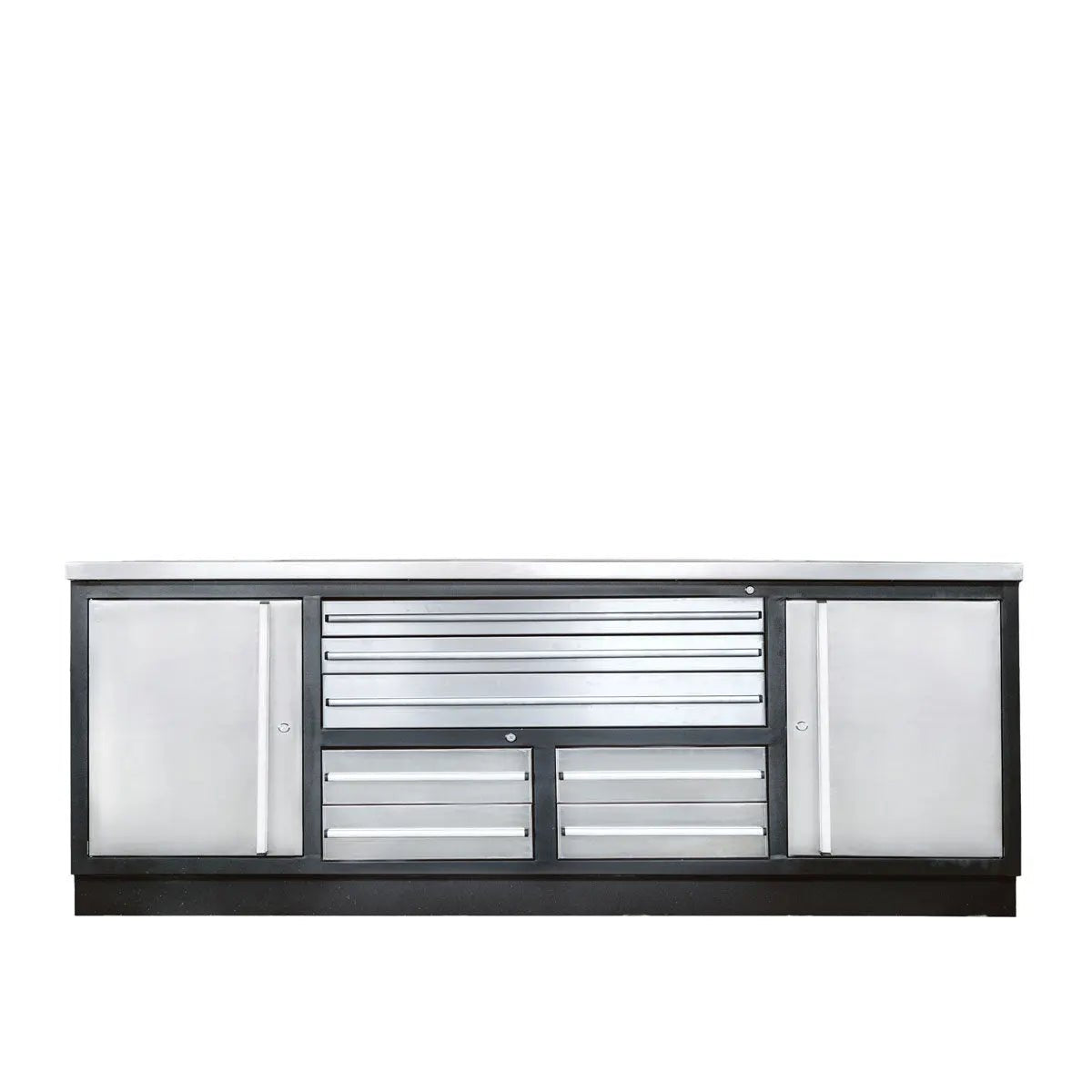 Pro Series 7’ Stainless Steel Workbench, 7 Lockable Drawers, 2 Storage Cabinets, All-in-One Welded Frame, TMG-WB707S (Previously TMG-WB85S)