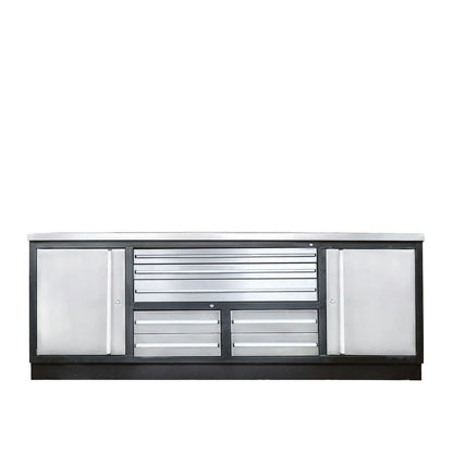 Pro Series 7’ Stainless Steel Workbench, 7 Lockable Drawers, 2 Storage Cabinets, All-in-One Welded Frame, TMG-WB707S (Previously TMG-WB85S)