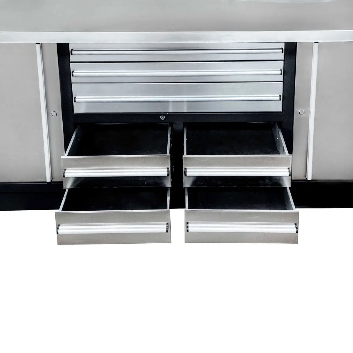 Pro Series 7’ Stainless Steel Workbench, 7 Lockable Drawers, 2 Storage Cabinets, All-in-One Welded Frame, TMG-WB707S (Previously TMG-WB85S)