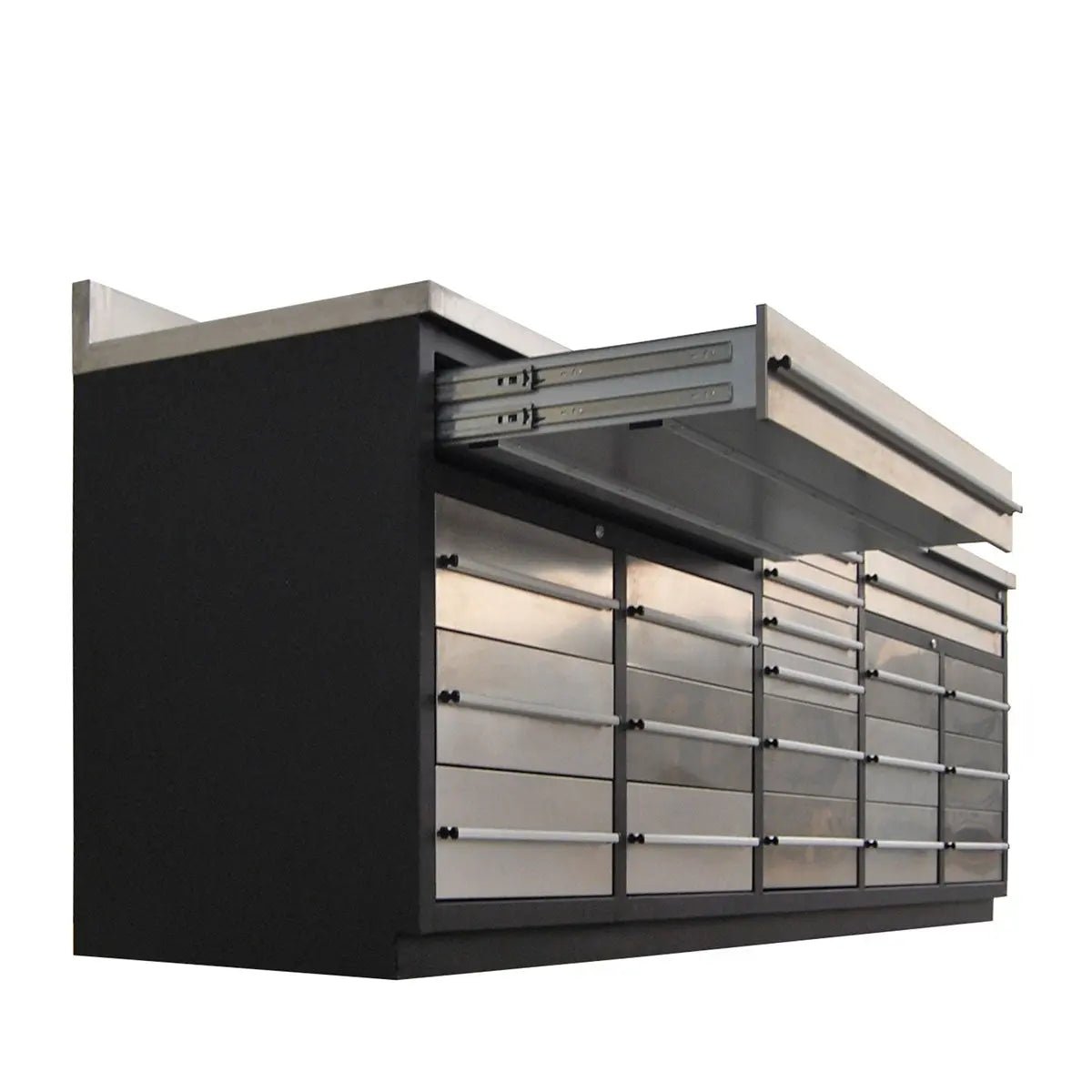 Pro Series 9′ 20 Drawer Stainless Steel Workbench, Ball Bearing Double Slides & Casters TMG-WB921S (Previously WB21DS)