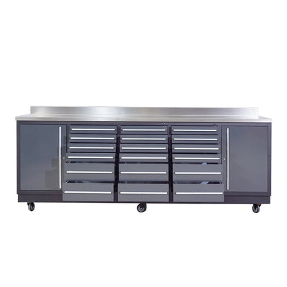 Pro Series 9-Ft 18-Drawer Workbench with Stainless Steel Top, Ball Bearing Double Slides & Casters, TMG-WB918