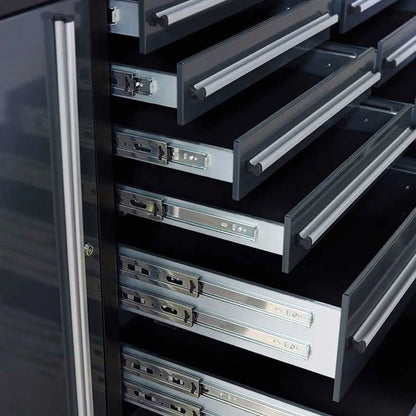 Pro Series 9-Ft 18-Drawer Workbench with Stainless Steel Top, Ball Bearing Double Slides & Casters, TMG-WB918