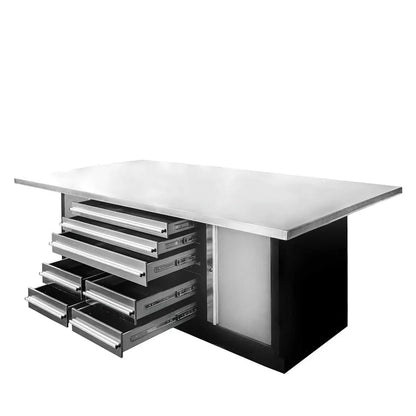 Pro Series Stainless-Steel Extra-Large 85″ x 45″ Platform Workbench, 7 Lockable Drawers, 2 Storage Cabinets, All-in-One Welded Frame, TMG-WB708S (Previously TMG-WB85XS)