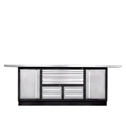 Pro Series Stainless-Steel Extra-Large 85″ x 45″ Platform Workbench, 7 Lockable Drawers, 2 Storage Cabinets, All-in-One Welded Frame, TMG-WB708S (Previously TMG-WB85XS)