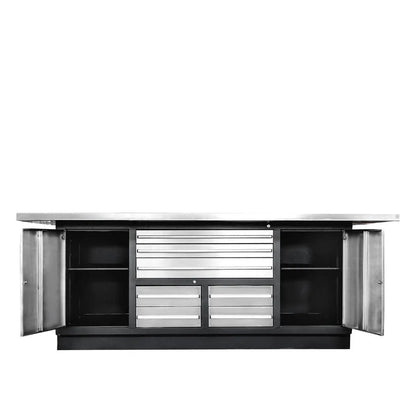 Pro Series Stainless-Steel Extra-Large 85″ x 45″ Platform Workbench, 7 Lockable Drawers, 2 Storage Cabinets, All-in-One Welded Frame, TMG-WB708S (Previously TMG-WB85XS)