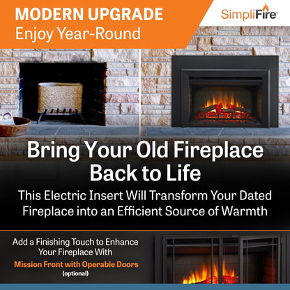 SimpliFire 30-In Electric Fireplace Insert with LED Flame and Multi-Color Ember Bed