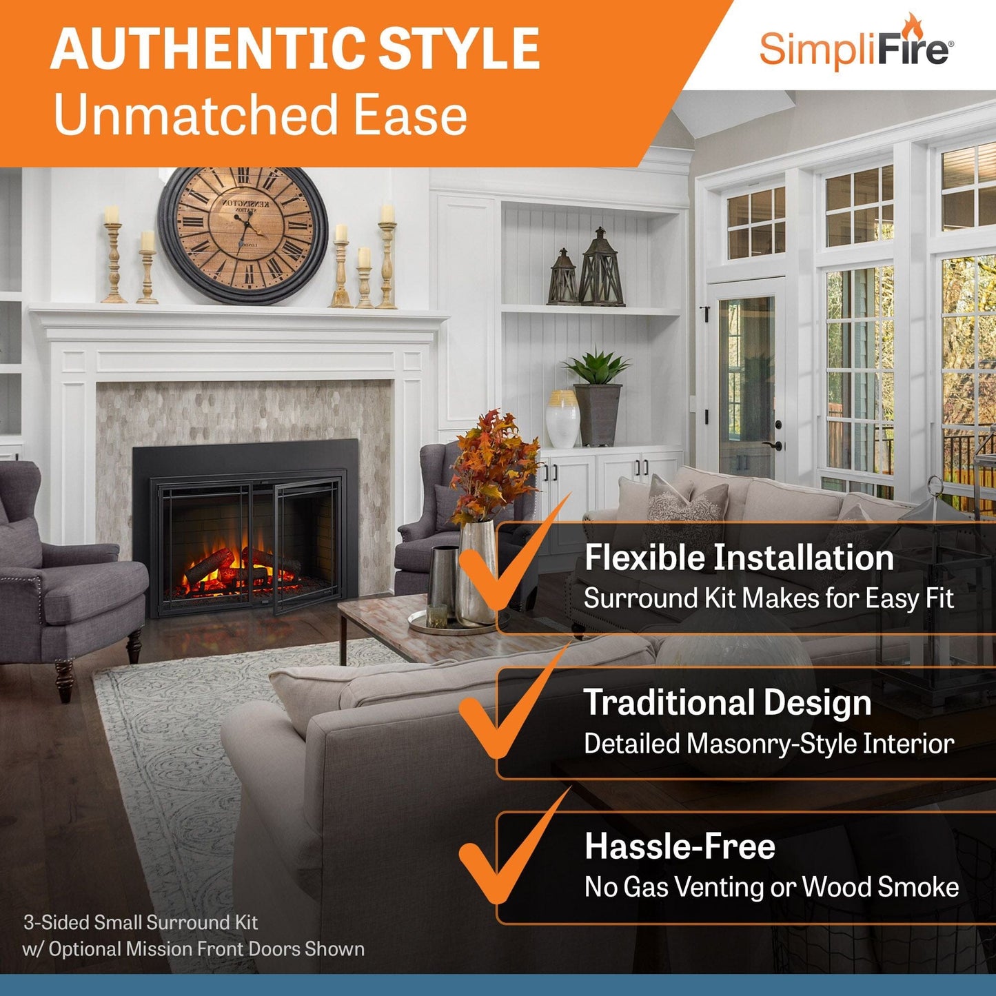 SimpliFire 30-In Electric Fireplace Insert with LED Flame and Multi-Color Ember Bed