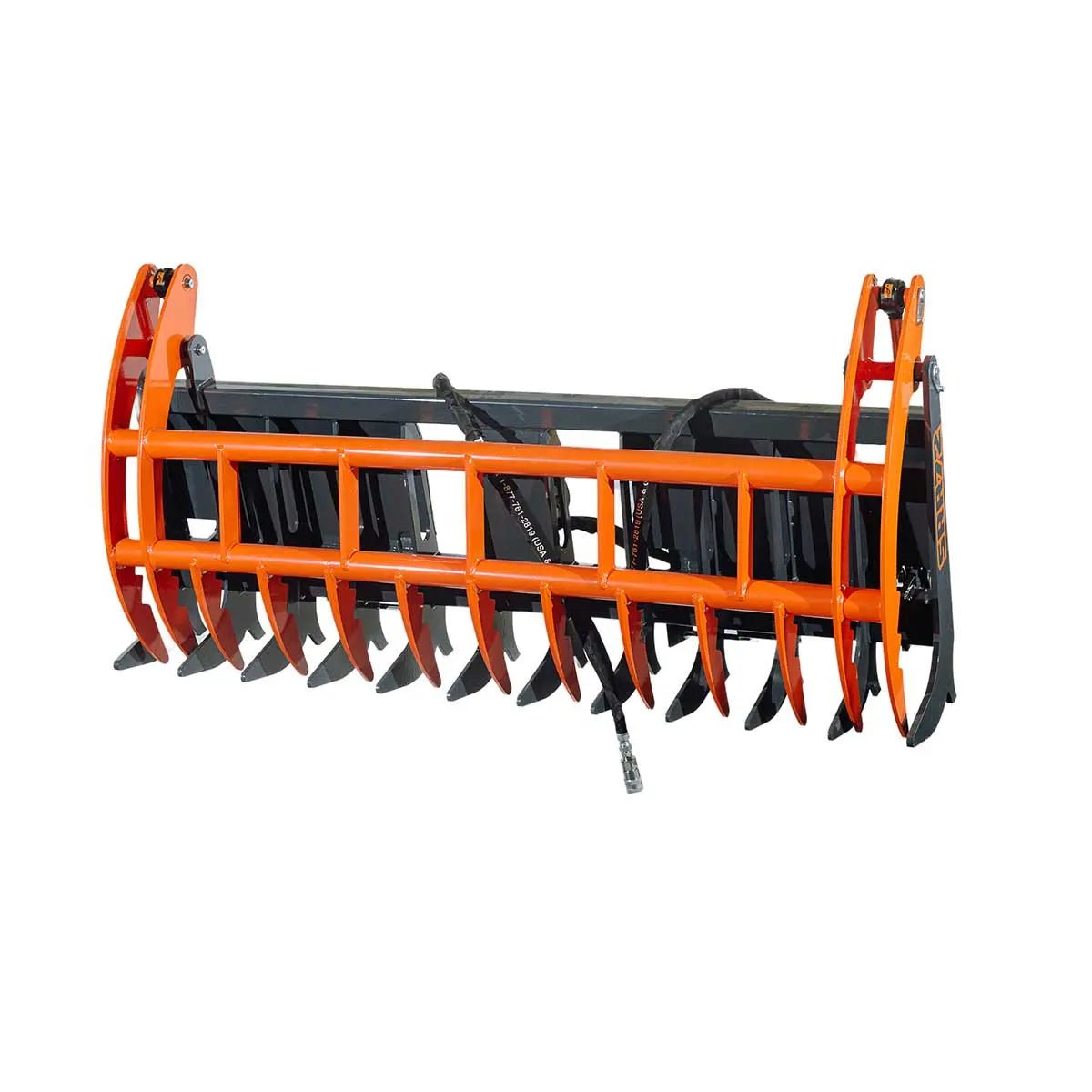 Skid Steer Skeleton Root Rake Grapple, 2600 LB Grapple Capacity, Twin Cylinders, 7″ Tine Spacing, TMG-SRR72