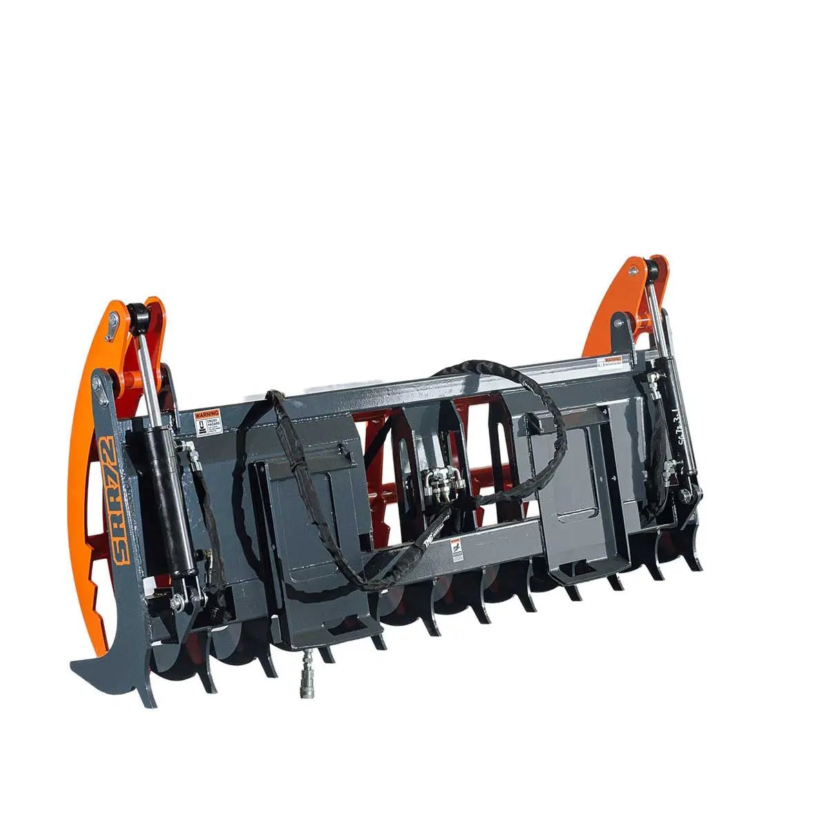 Skid Steer Skeleton Root Rake Grapple, 2600 LB Grapple Capacity, Twin Cylinders, 7″ Tine Spacing, TMG-SRR72