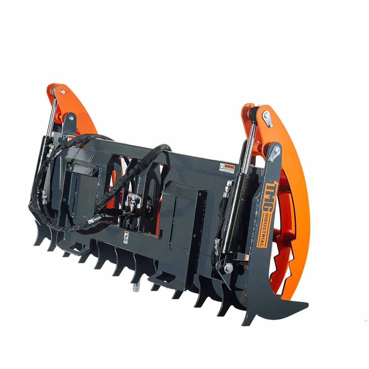 Skid Steer Skeleton Root Rake Grapple, 2600 LB Grapple Capacity, Twin Cylinders, 7″ Tine Spacing, TMG-SRR72