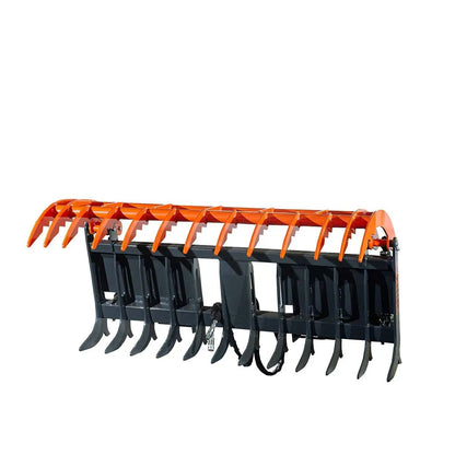Skid Steer Skeleton Root Rake Grapple, 2600 LB Grapple Capacity, Twin Cylinders, 7″ Tine Spacing, TMG-SRR72