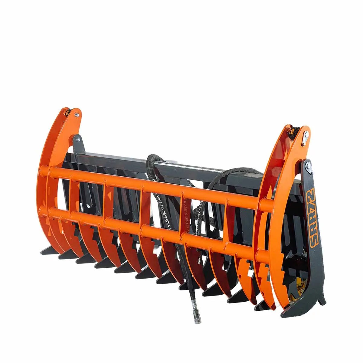 Skid Steer Skeleton Root Rake Grapple, 2600 LB Grapple Capacity, Twin Cylinders, 7″ Tine Spacing, TMG-SRR72