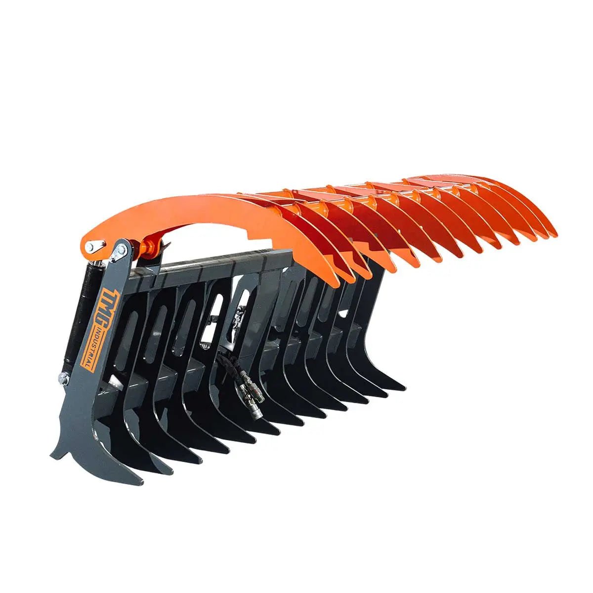 Skid Steer Skeleton Root Rake Grapple, 2600 LB Grapple Capacity, Twin Cylinders, 7″ Tine Spacing, TMG-SRR72