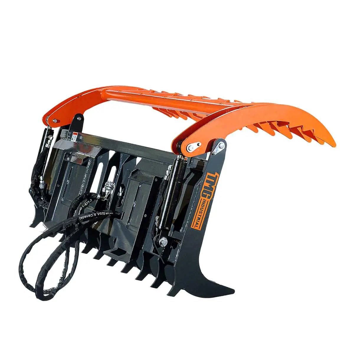 Skid Steer Skeleton Root Rake Grapple, 2600 LB Grapple Capacity, Twin Cylinders, 7″ Tine Spacing, TMG-SRR72